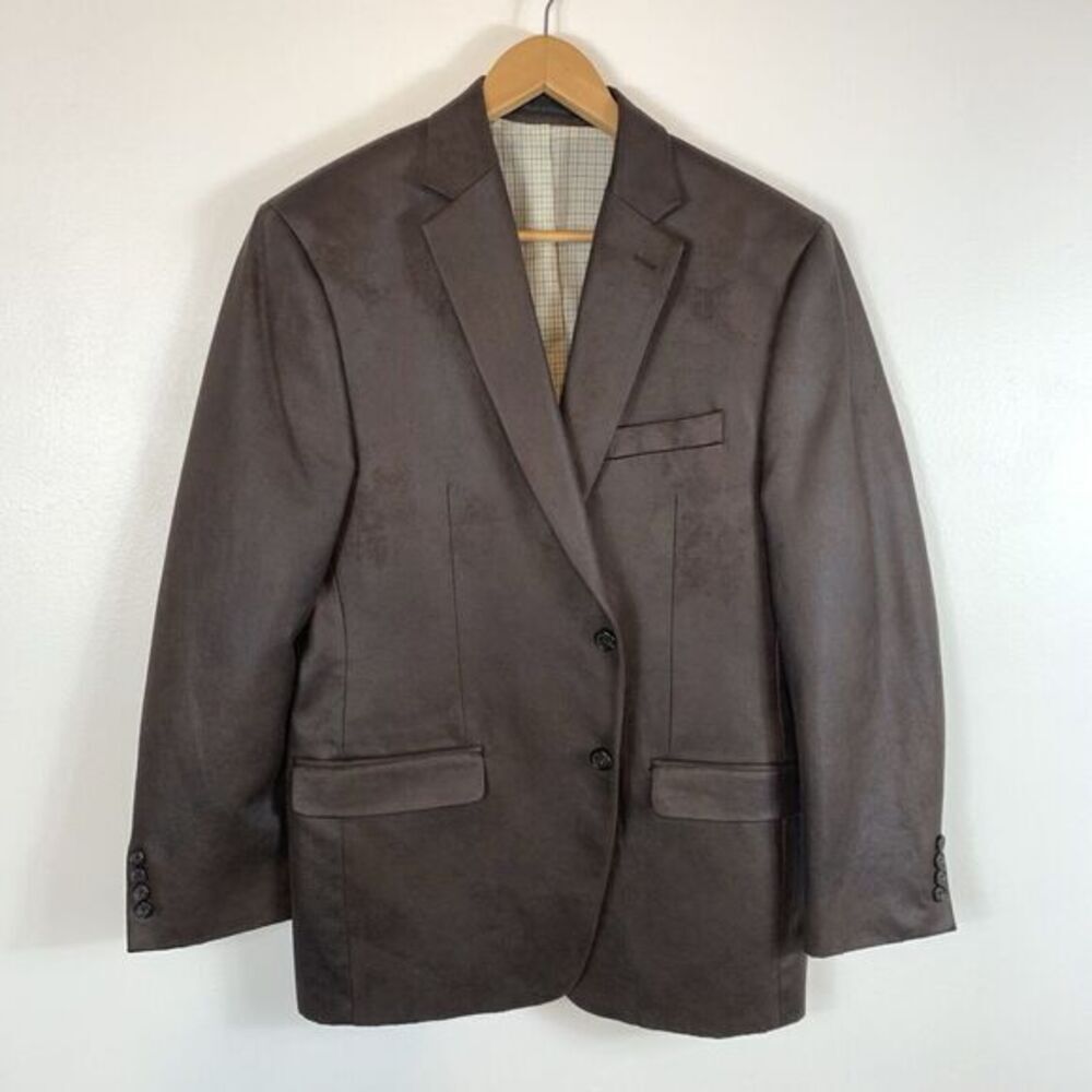 Lauren Ralph Lauren 2 Button Jacket Blazer Brown Solid Size 40R Faux Suede